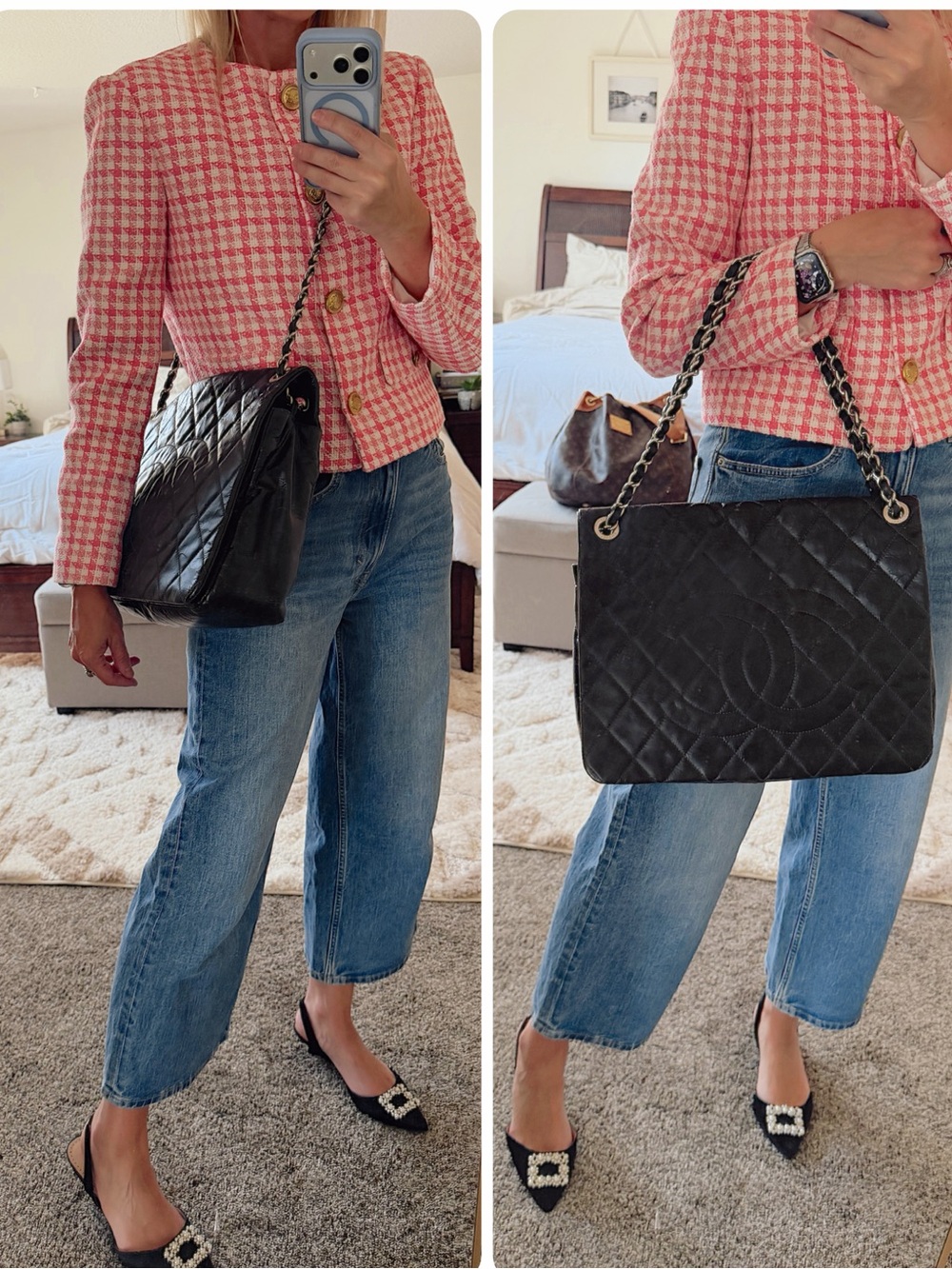 CHANEL XL Glazed Aged Calfskin Quilted CC Flap Jumbo  Double Chain shoulder bag